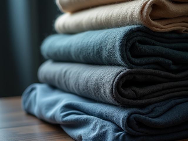 Rouleaux de tissus luxueux empilés dans une boutique de tailleur, mettant en valeur des textures et des couleurs riches.